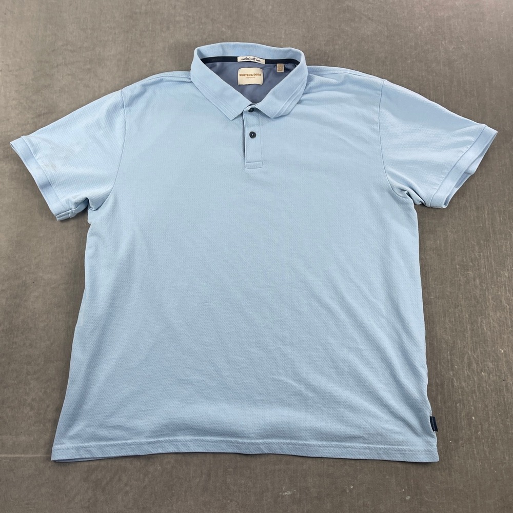 Scotch & Soda Mens XXL‎ Light Blue Polo Shirt Short Sleeve Textured Knit
